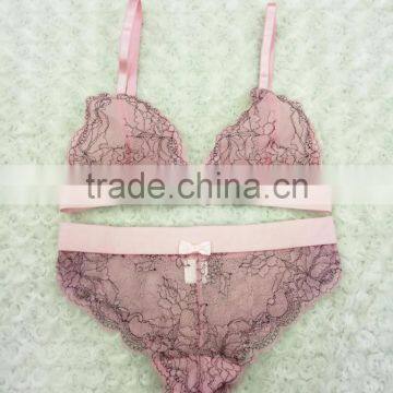 Pink Sets Sexy Women Transparent Lace Underwear Bra and Panty Set photo-2