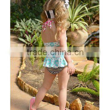 Newest Girl Swimsuit With Turquoise And Black Floral Bikini Girl Beachwear Girls Clothing G-NP-TR905-321 photo-2