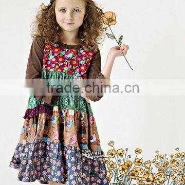 top selling long sleeve printed custom girls boutique dress