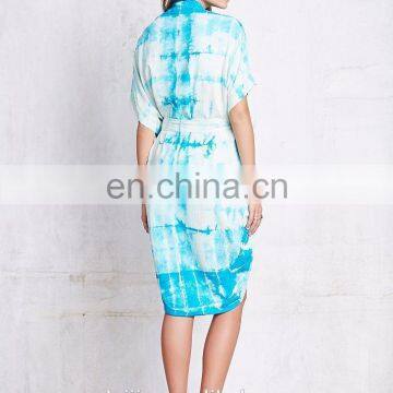 Batwing Short Sleeve Silk Tie Dye Print Kimono, High Quality Ladies Kimono photo-3