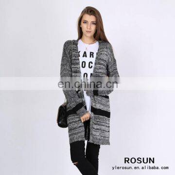 Women Knitted Striped Pattern Long Cardigan Sweater photo-2