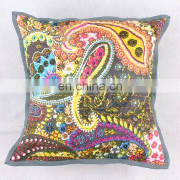 Hand-stitched Kantha Pillow indoor & outdoor-Indian Brown Multi Colour kantha cushion covers-Kantha Pillow Covers Textile Art