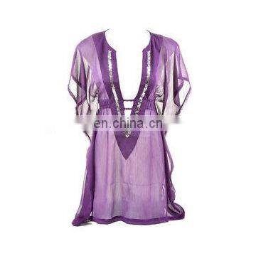 Factory Price Ladies Fashion/Womens Swimsuit Plus Size Purple Chiffon Sequinned Beach Wear Kaftan