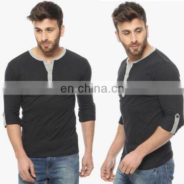 Fashion dry fit oversize v neck collar t shirt 100% cotton long sleeve men t-shirt