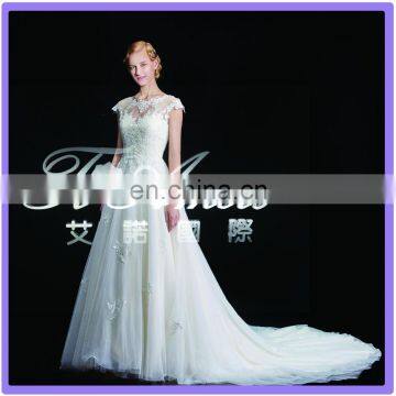 1A067 CX 2015 Lace Open Back Palace Wedding Dress Real Picture Show Bridal Muslim Wedding Dress Long Tail photo-3