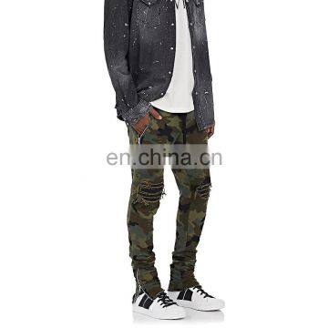 Camouflage Cotton Sweatpants leather patches denim ripped repaired jogger jeans men wholesale jeans