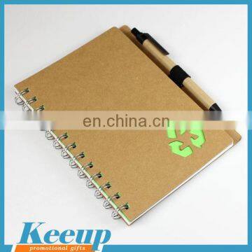 Promotional custom cheap spiral paper notebook with pen