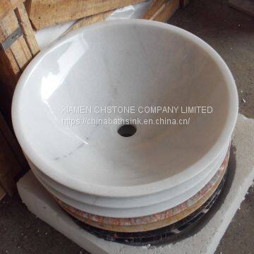 Guangxi White Marble Bathroom Vessel Round Sink Natural Stone Wash Basin