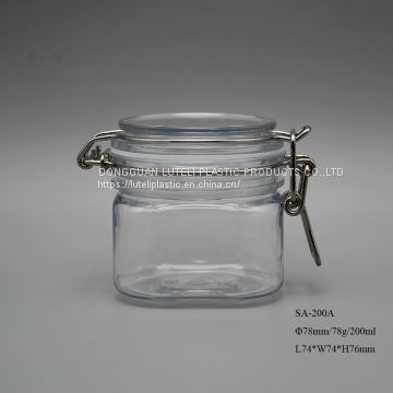 wide mouth 200ml 200g square empty plastic cosmetic packaging jar and bottle with rubber seal for skin care cream