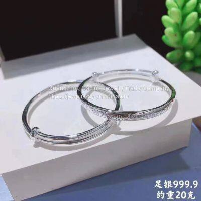 S999 Foot Silver Bracelet Women Solid Smooth Silver Bracelet Push Pull Silver Bracelet Young Girl Friend Mother Birthday Present. photo-4