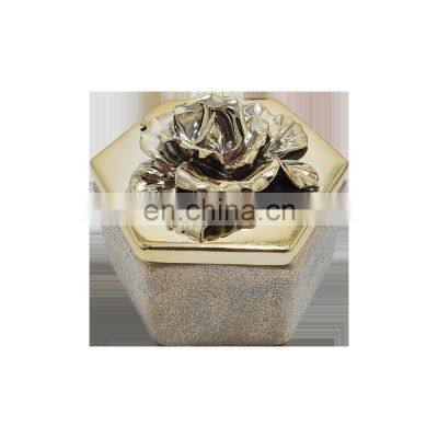 New Factory Custom small luxury gold hexagon heart shaped girl ceramic jewelry box