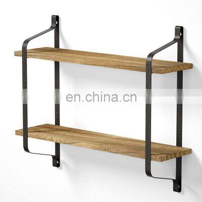 China bedroom kitchen wood iron wall modern mountable display rack shelf units