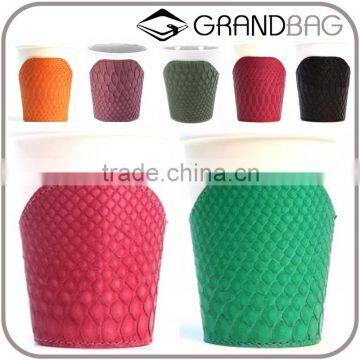 hot selling customized colorful genuine snake leather coffee cup sleeves luxury handmade python paper cup cozy