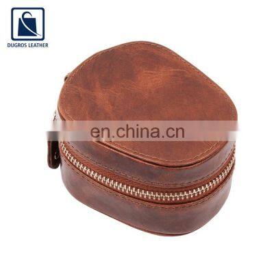 Modern Design Nickle Fitting Polyester Lining Material Zip Closure Unisex Genuine Leather Box