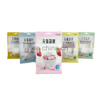 Custom standing zipper  eight side sealing food packaging bag for freeze-dried yellow peach strawberry yogurt cubes