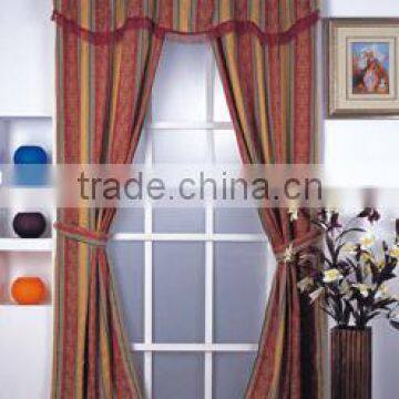 Hot Selling Factory Yarn Dyed Jacquard Stripe Polycotton Window Curtain With Attached Fringe Valance With 2 Tie Backs                        
                                                Quality Choice