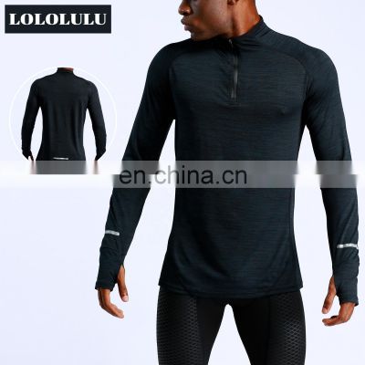 Half Zip Men Long Sleeve Gym Sports T Shirt Custom Plus Size Running Workout Sweatshirts