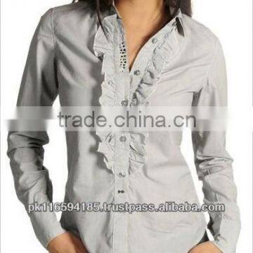 Women Custom Plain Dyed Long Sleeve Casual Cotton Shirt