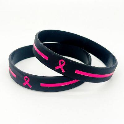 Factory Direct in Stock Healthy Breast Awareness Ribbon Public Service Announcements Soft Smoothly Silicone Bracelet