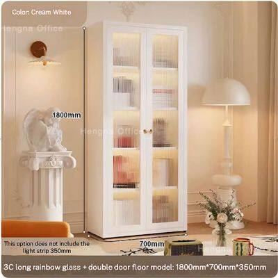 Modern Metal Storage Cabinet With 2 Fluted Glass Doors, 0.8mm Steel Office Bookcase for Sydney Corporate Spaces, Anti-Tipping Safety Design photo-2