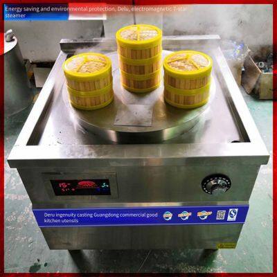 Deru Commercial Electromagnetic Double-head Seven-star Steamer for Buns and Mantou, Gas Steamer for Dim Sum in Tea Houses photo-2