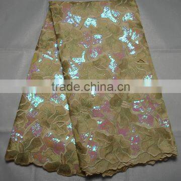 L401-7 last design High quality double organza Korea embroidery lace fabric with many sequnce