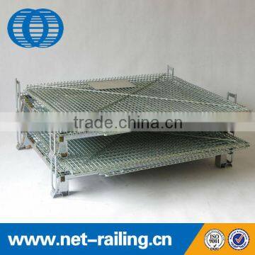 Supermarket stacking foldable secure storage metal cage with wheels