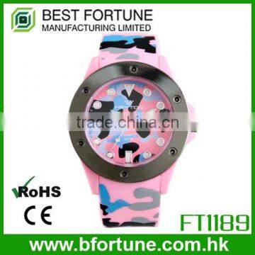 FT1189_PK Colorful Silicone Strap Japan quartz movt soldier Camouflage War cheap style colorful watches