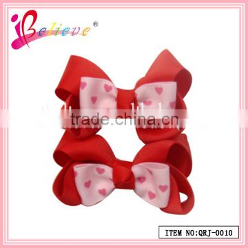 America hot selling Valentine's day hair accessories two tone red color ribbon new hair bows clip (QRJ-0010)