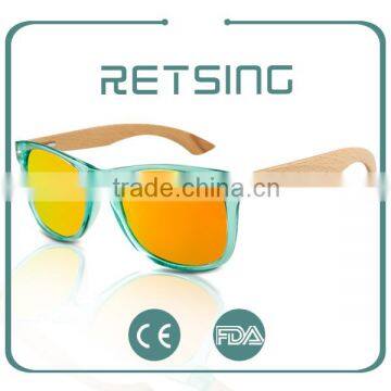 Combination Sunglasses 2016 Transparent Green Plastic Frames Mirror Lens Bamboo Legs Sunglasses photo-3