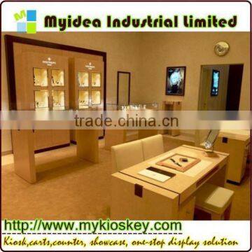 Myidea Specialized 3d Max Designed Fatory Retail Black Tempered Glass Plywood Watch Kiosk For Sale