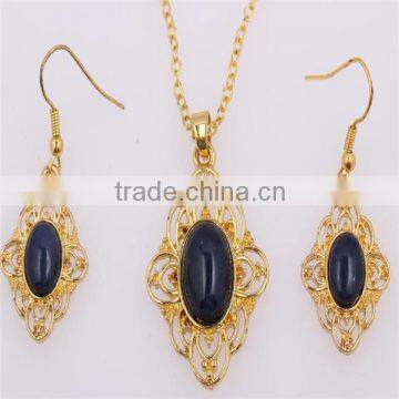 Square Natural Stone Gold Necklace Earrings Jewelry Set FQ-1302