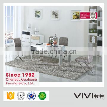 2016 popular modern stainless steel breakfast table chairs with marble top