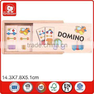 China Wholesale Toys China Wood Box With Cover Car And Plane Traffic Pattern Paster Domino Blocks