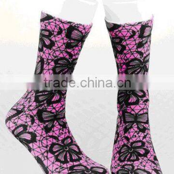 360 degree seamless printing women's polyester flower socks