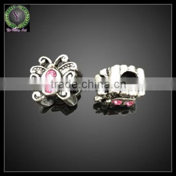 Wholesale Factory Tibet Zinc Alloy unique Cross Pink big hole charm spacer beads