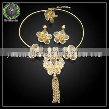 flower design 2016 wholesale african costume jewelry set ,gold plating big costume jewlery sets