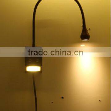 3w Brozen flexible reading wall lamp with 1w screen light