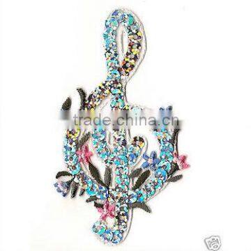 Clef Music Note-Sequined /Flowers-Iron On Embroidered Applique/Music Notes patch