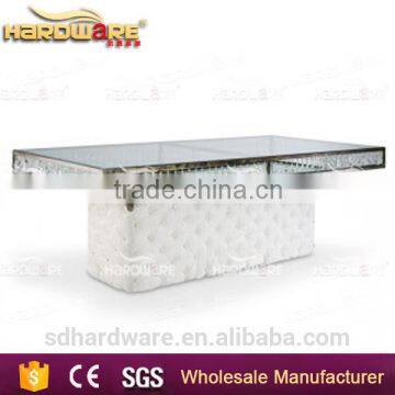 Iron Frame Fabric Base Glass Top Square Wedding Banquet Table photo-2