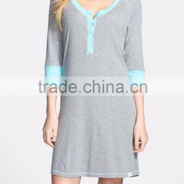 Wholesale Soft Half Sleeve Ribbed Women Cotton Nightshirt