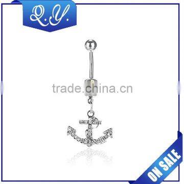 NB0180 316L Stainless Steel Crystal Paved Anchor Design Navel Ring Body Piercing Jewelry