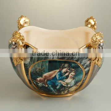 Real gold hand painted ceramic porcelain decoration art bowl vase