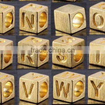 925 Sterling Silver Square Cube Letter Alphabet Beads Charm With 18K Gold Plating photo-2