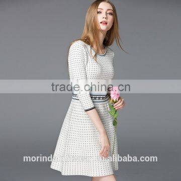 Lady 's Knitted Round Neck Jacquard 3/4 Sleeve Dress photo-3