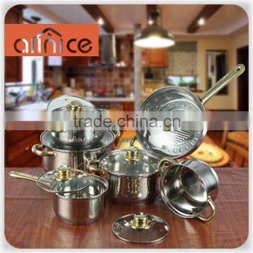 Hot Sell 12pcs cookware set stainless steel with 5ply aluminum disc capsule bottom