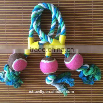 Pet durable braid cotton rope toy bite tennis Y toy chew toy with ball