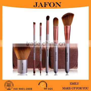 Brown nylon hair travel 6pcs gray handle makeup brush set with bowknot bag