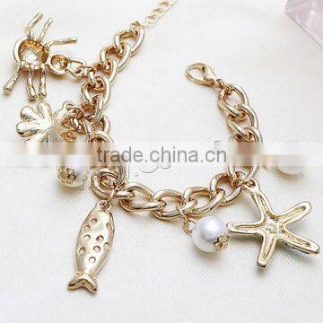 zinc alloy glass bead pearl bracelet for women