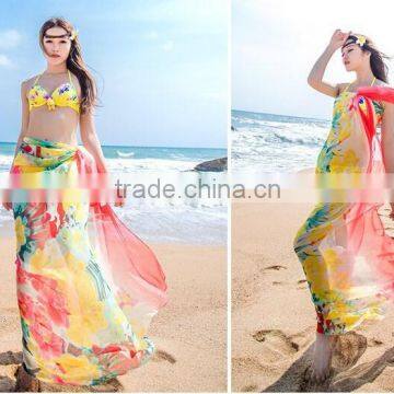 2016 hot selling ladies' fashion flower beach scarf for bikini wrapped